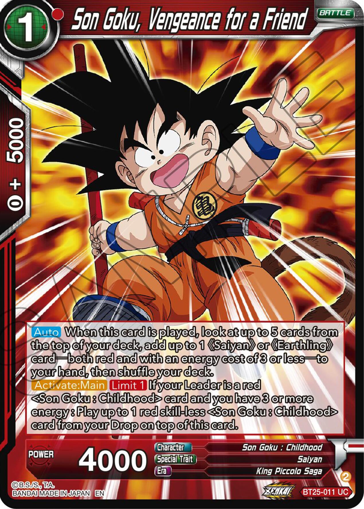 Son Goku, Vengeance for a Friend (BT25-011) [Legend of the Dragon Balls] | Odin's Place