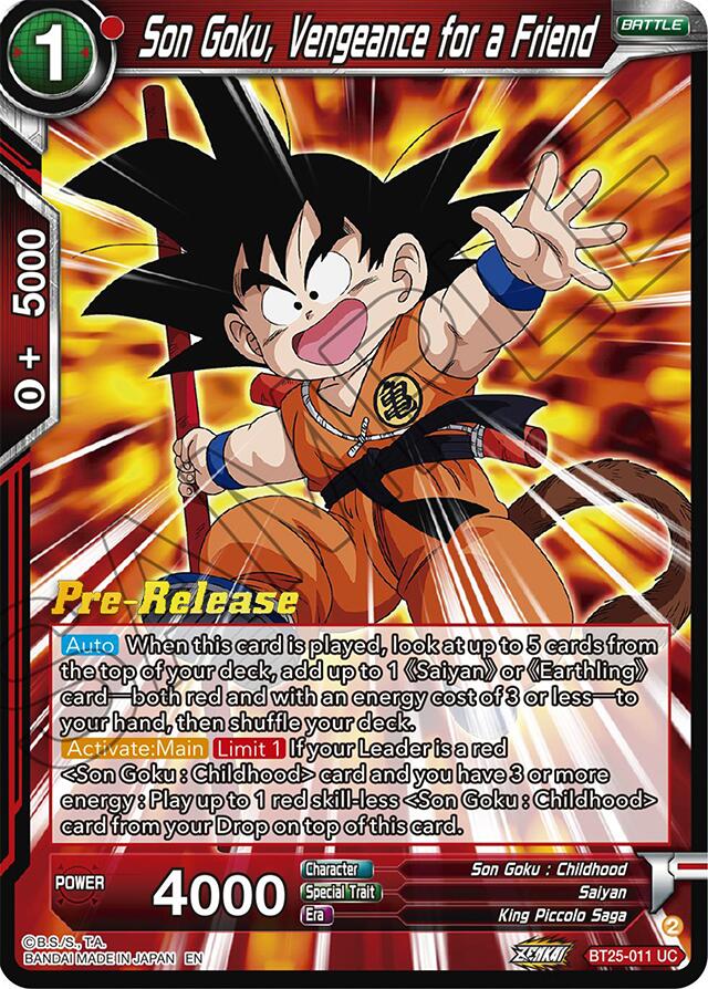 Son Goku, Vengeance for a Friend (BT25-011) [Legend of the Dragon Balls Prerelease Promos] | Odin's Place