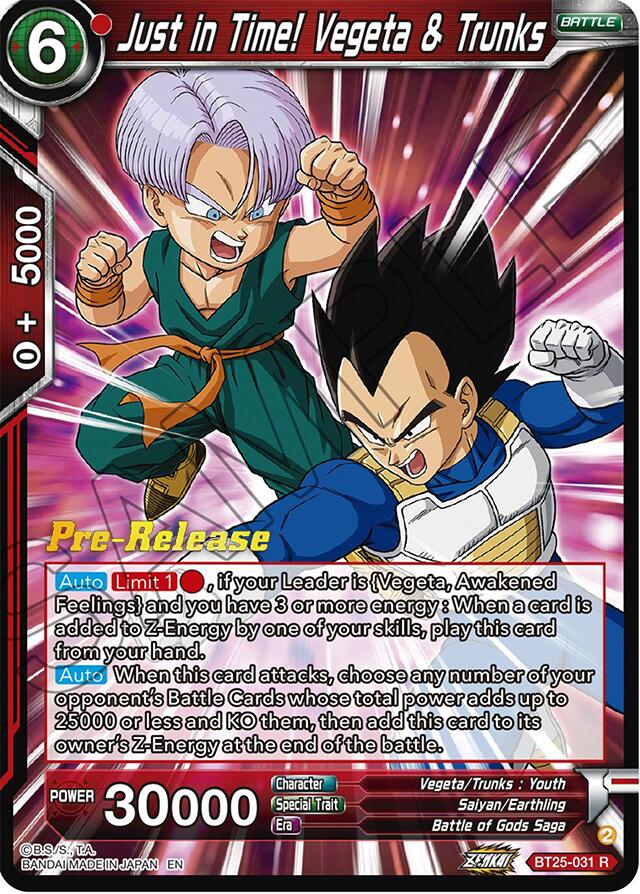 Just in Time! Vegeta & Trunks (BT25-031) [Legend of the Dragon Balls Prerelease Promos] | Odin's Place