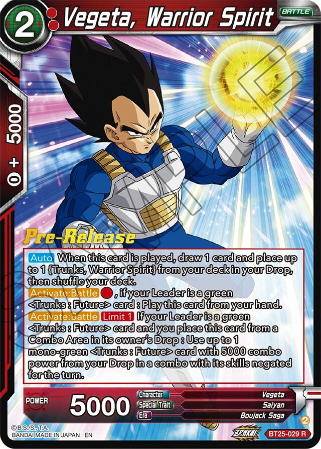 Vegeta, Warrior Spirit (BT25-029) [Legend of the Dragon Balls Prerelease Promos] | Odin's Place