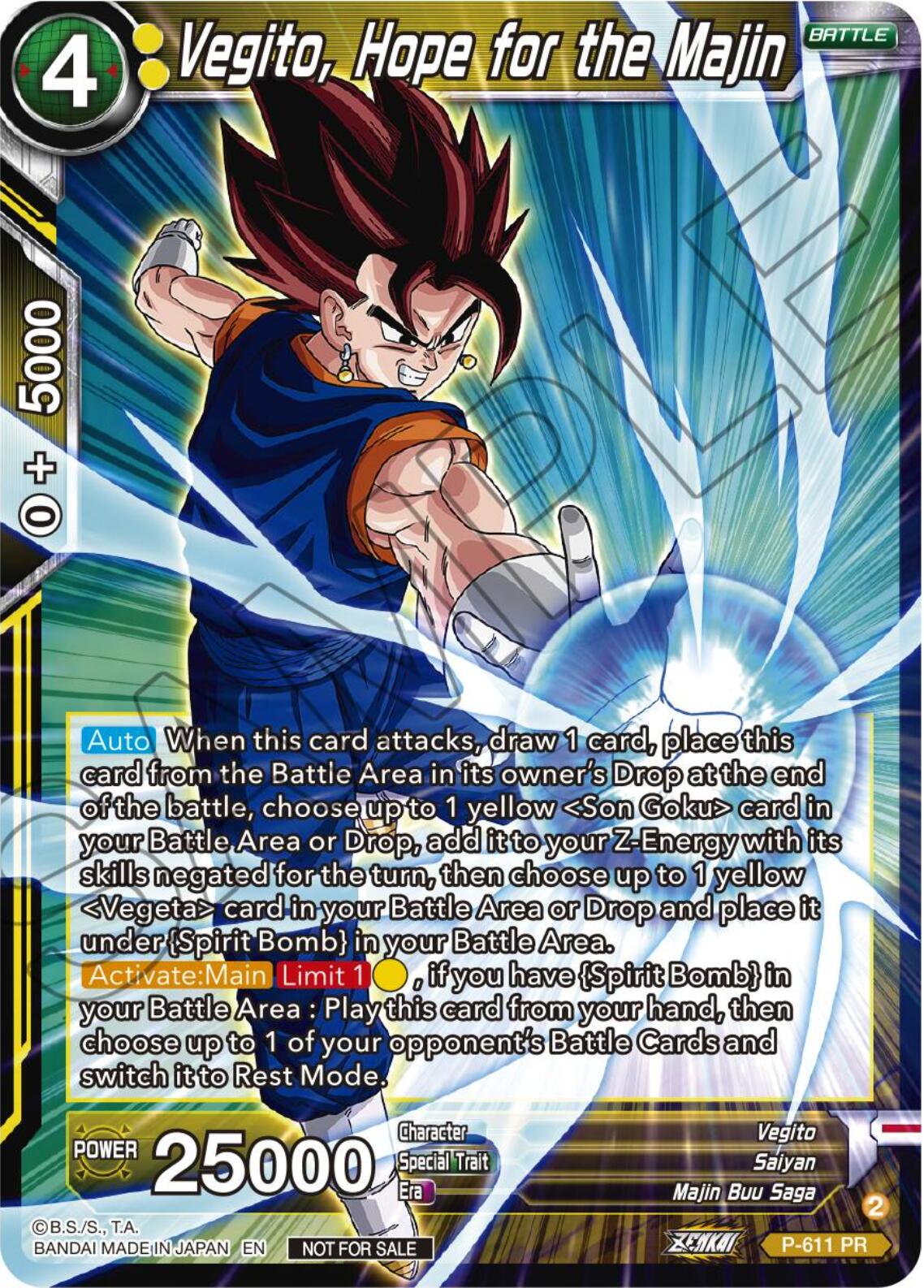 Vegito, Hope for the Majin (Tournament Pack Vol. 8) (P-611) [Promotion Cards] | Odin's Place