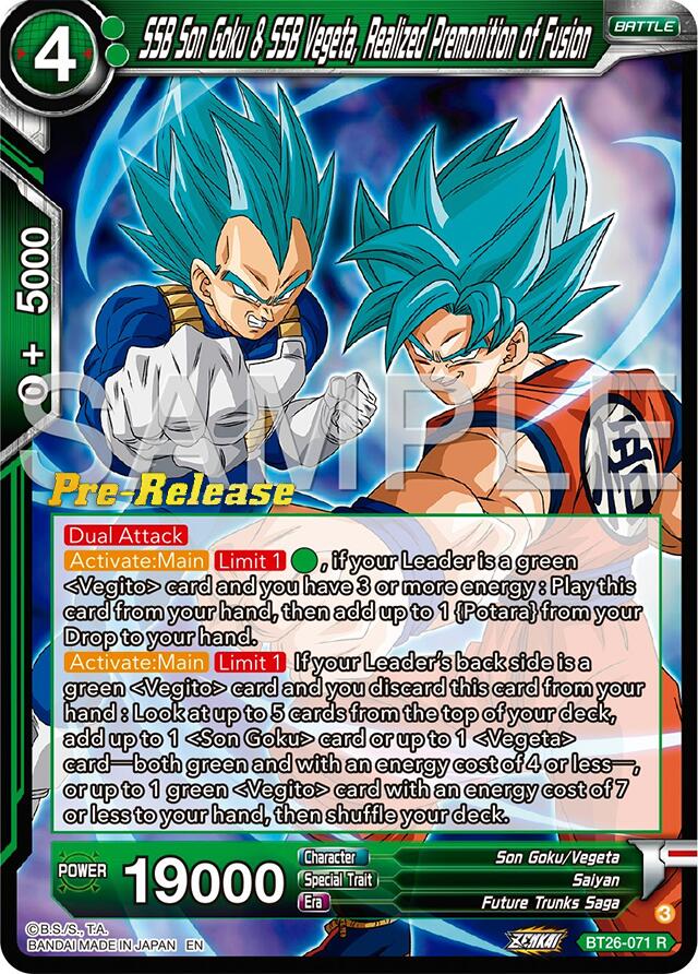 SSB Son Goku & SSB Vegeta, Realized Premonition of Fusion (BT26-071) [Ultimate Advent Prerelease Promos] | Odin's Place