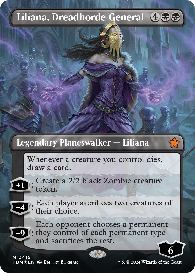 Liliana, Dreadhorde General (Borderless) (Mana Foil) [Foundations] | Odin's Place