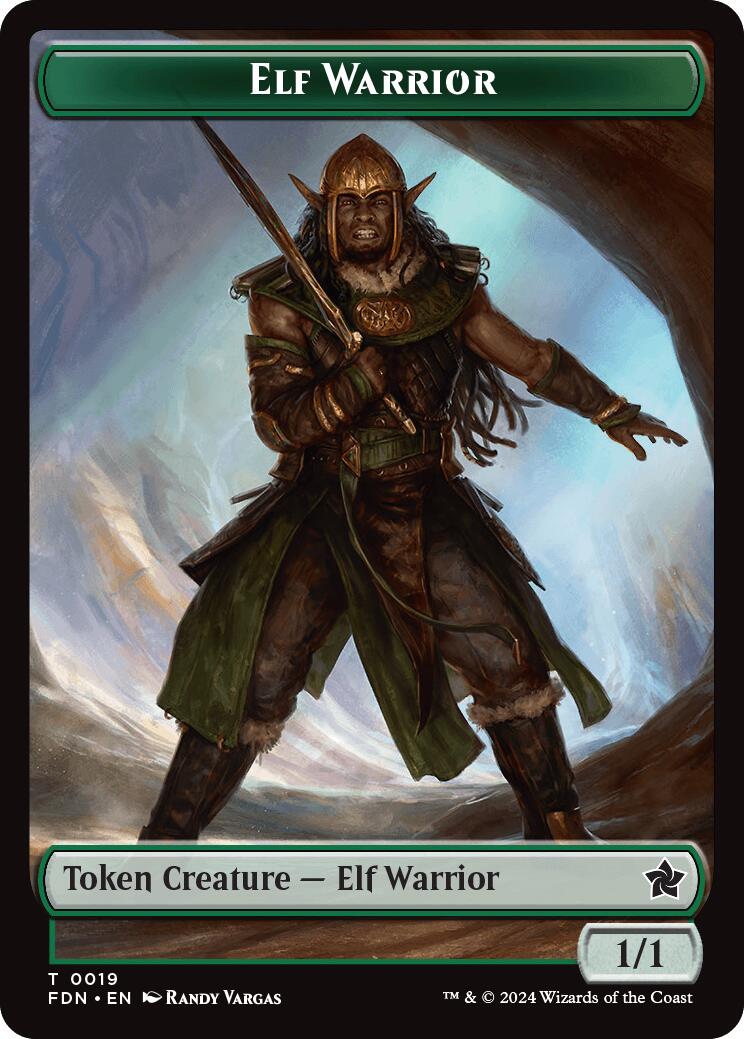 Elf Warrior // Raccoon Doubled-Sided Token [Foundations Tokens] | Odin's Place