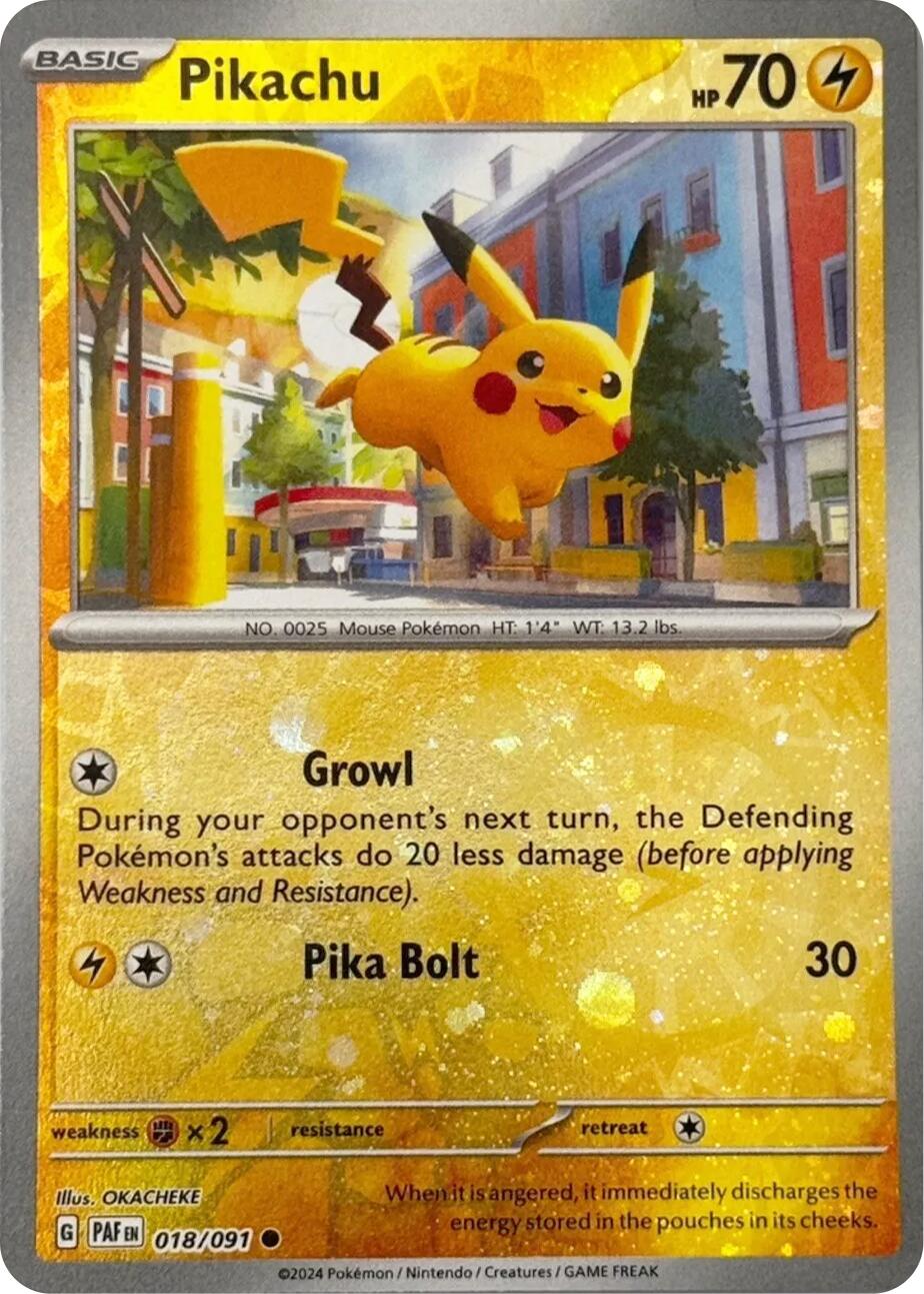 Pikachu (018/091) (Reverse Cosmos Holo) [Scarlet & Violet: Paldean Fates] | Odin's Place