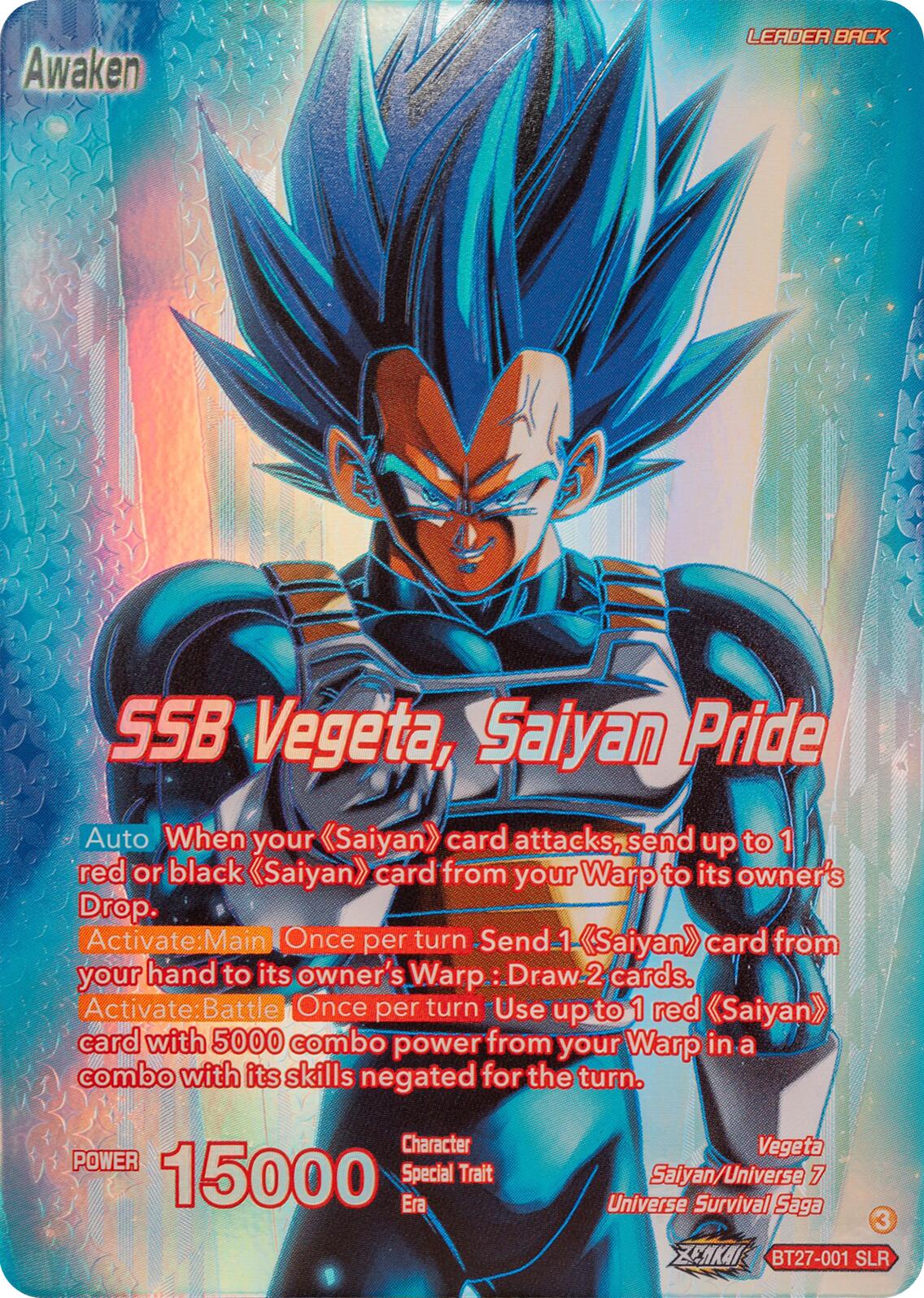Vegeta // SSB Vegeta, Saiyan Pride (SLR) (BT27-001) [History of Z] | Odin's Place