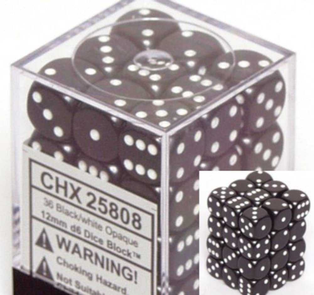 Chessex Opaque 12mm D6 Black/White | Odin's Place