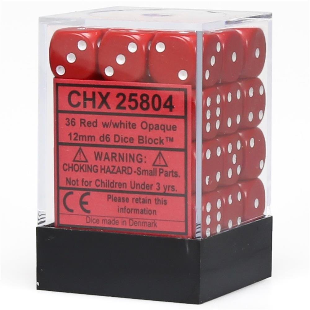 Chessex Opaque: 12mm D6 Red/White (36) | Odin's Place