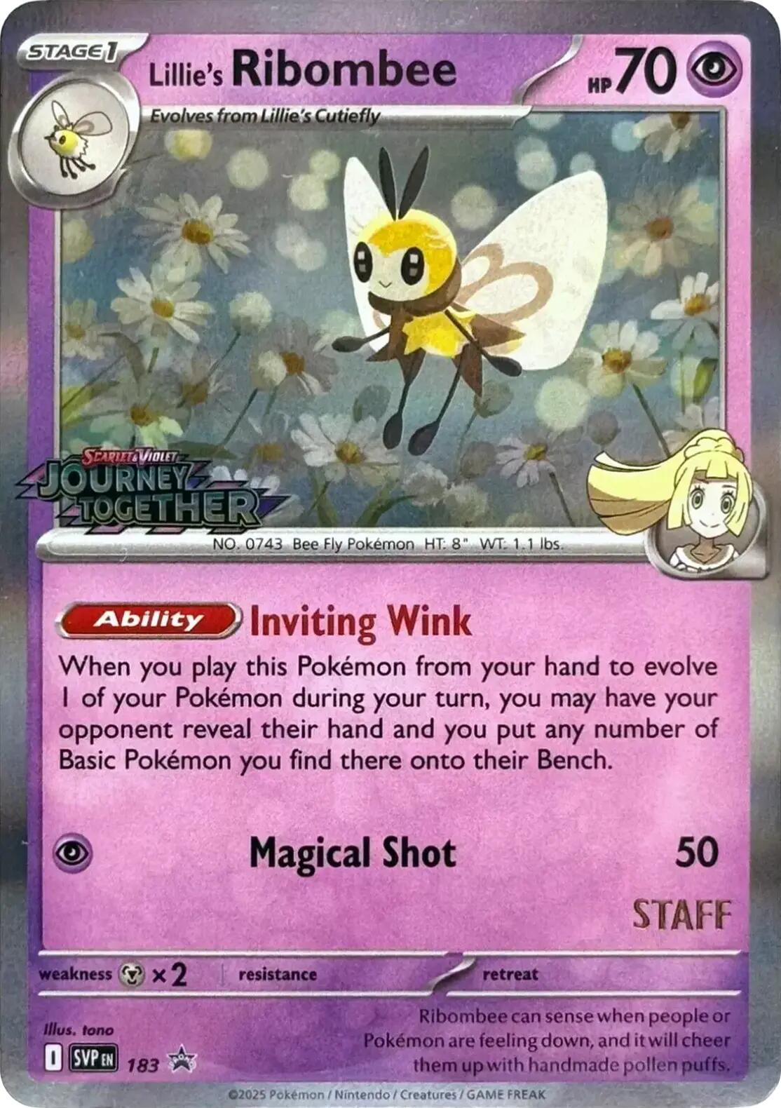 Lillie's Ribombee (183) (Prerelease Staff) [Scarlet & Violet: Black Star Promos] | Odin's Place