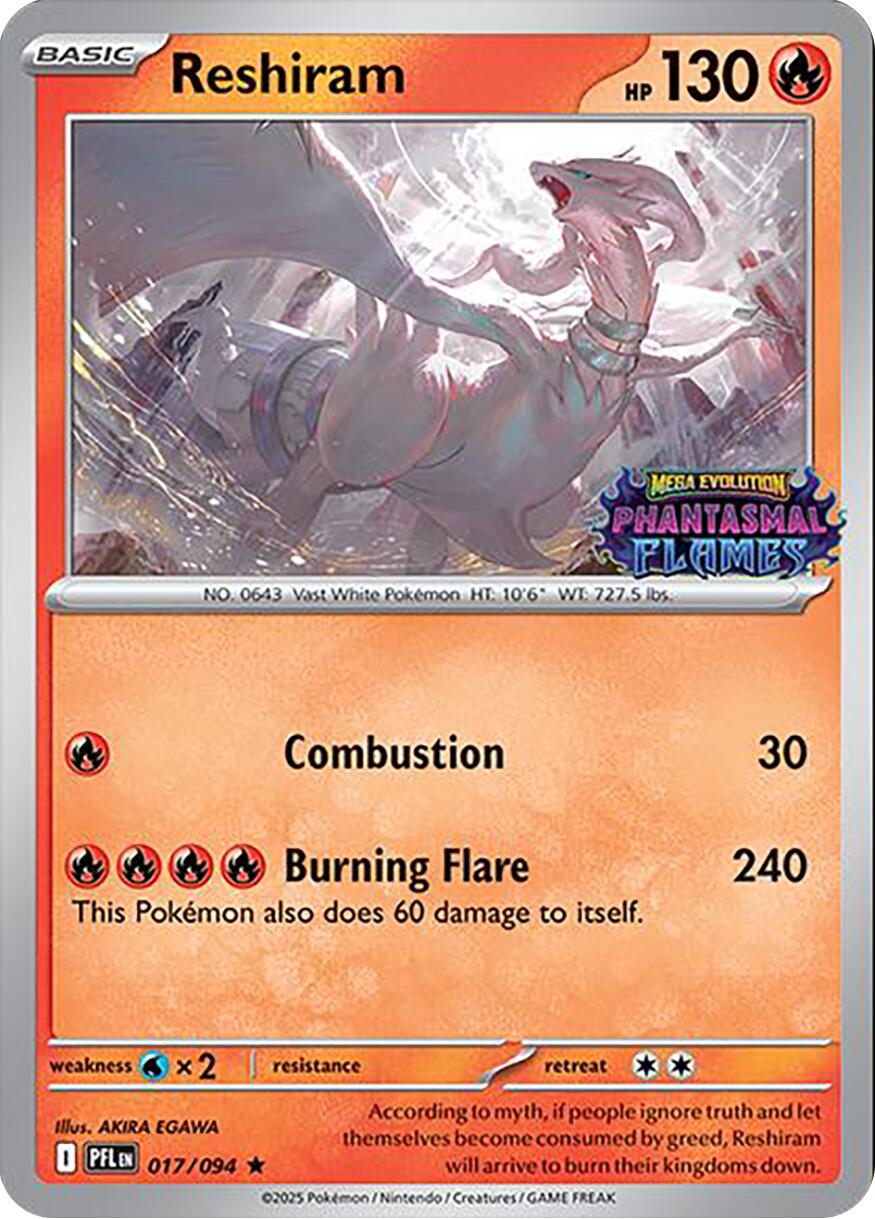 Reshiram (017/094) (Phantasmal Flames Stamped) [Mega Evolution: Phantasmal Flames] | Odin's Place