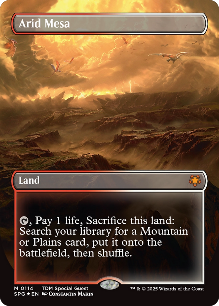 Arid Mesa (Borderless) (Dragonscale Foil) [Tarkir: Dragonstorm Special Guests] | Odin's Place