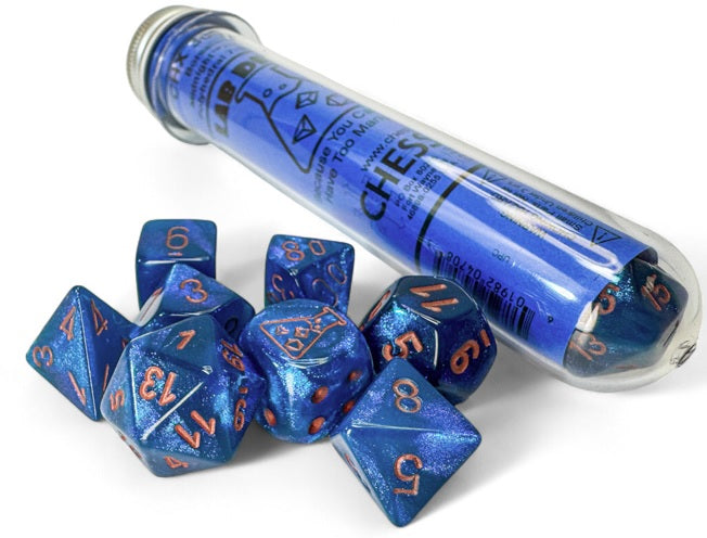 Chessex Lab Dice 9: Borealis Midnight/copper Polyhedral 7-Die Set (with bonus die) | Odin's Place