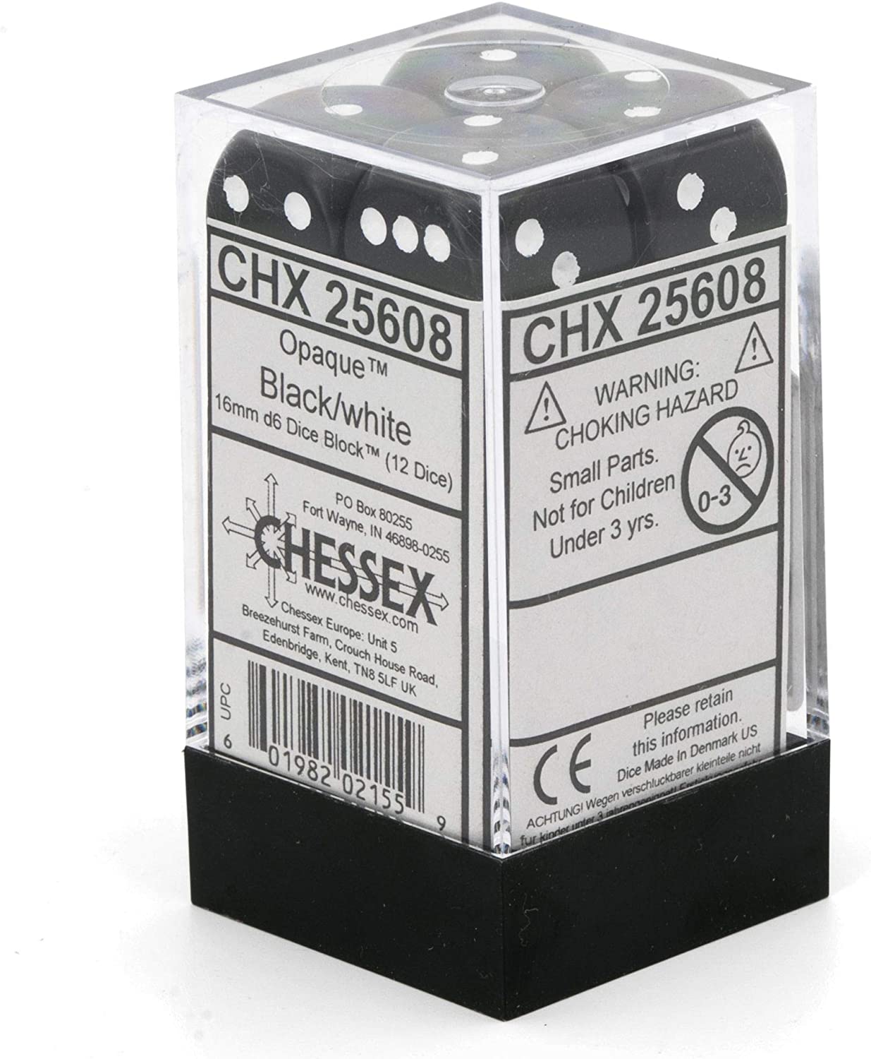 Chessex Dice 16mm 12d6 Opaque: Black/White | Odin's Place