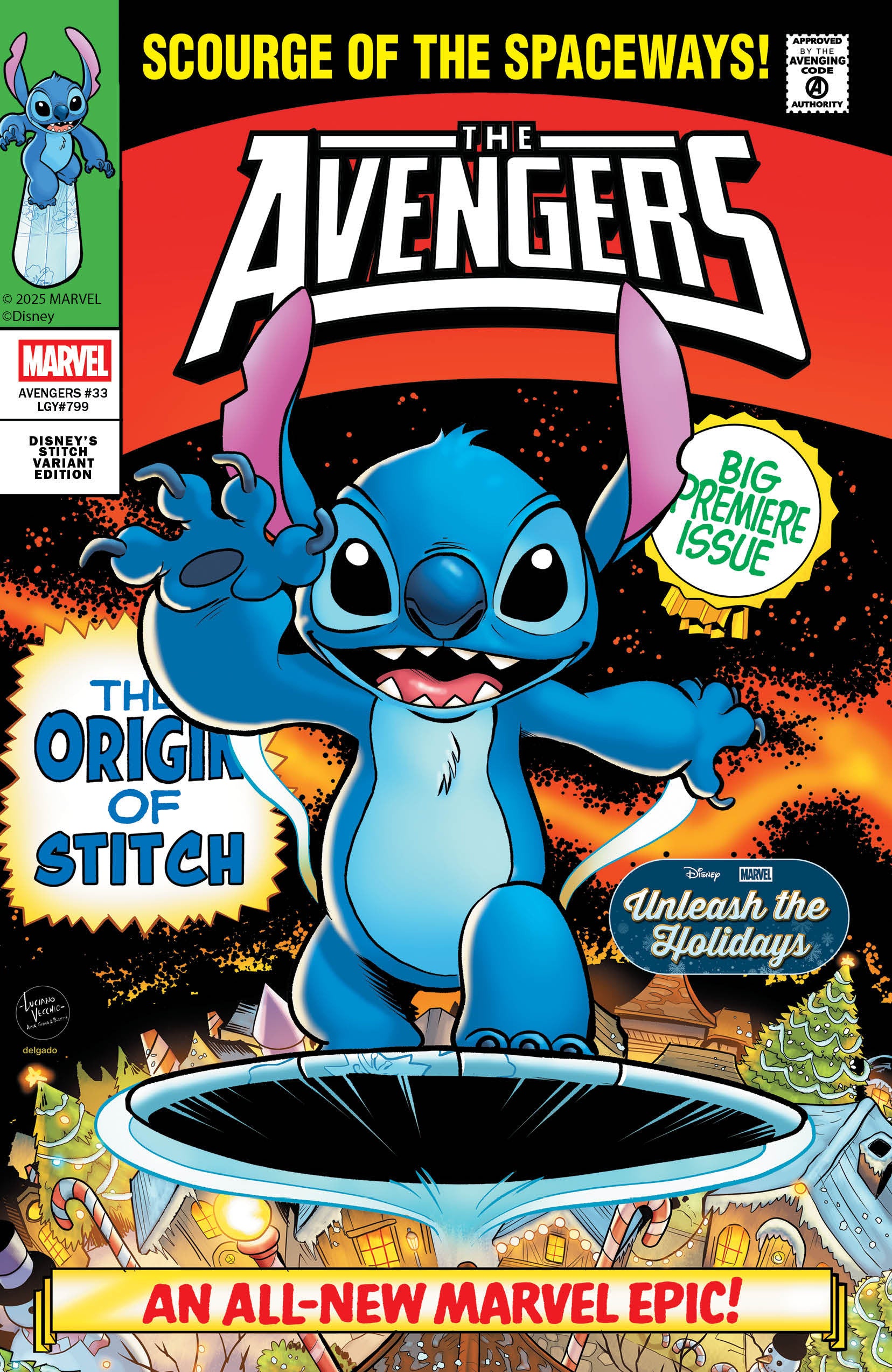Avengers #33 Luciano Vecchio Disney Stitch Unleash The Holidays Variant | Odin's Place