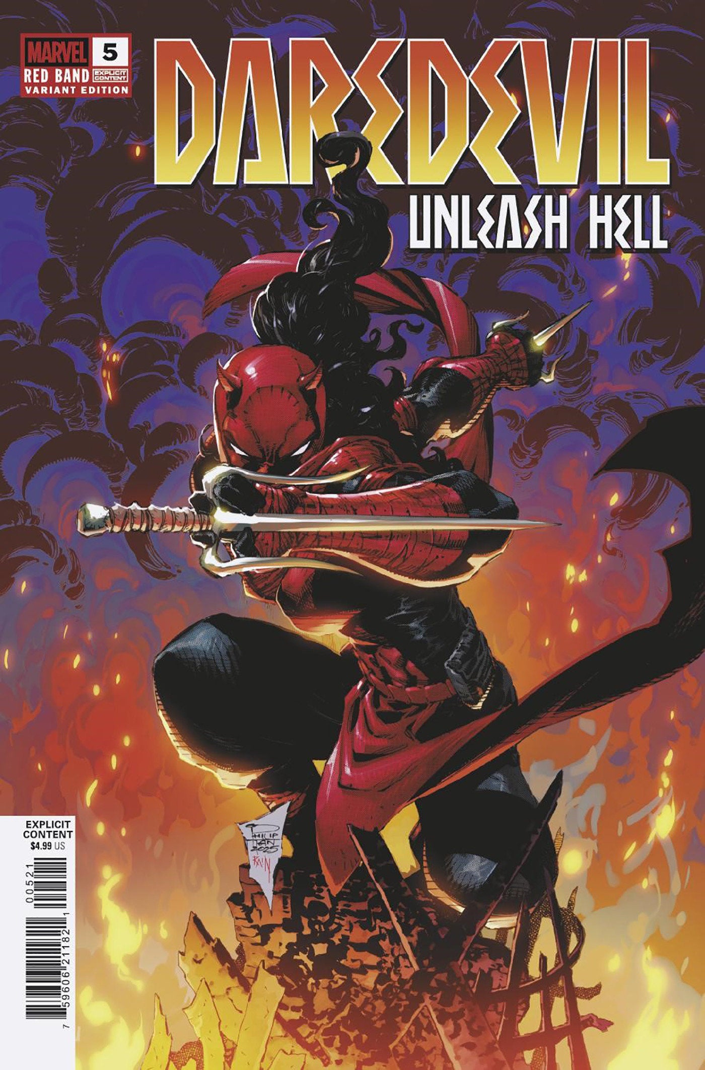 Daredevil Unleash Hell Red Band #5 (Of 5) Tan Variant (Polybag) | Odin's Place