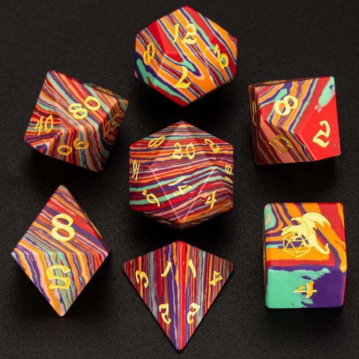 HYMGHO - Synthetic Rainbow Stone Dice Set | Odin's Place