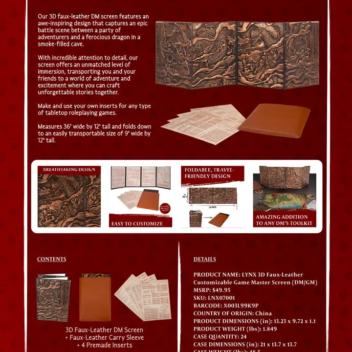 QMDirect 3D Faux-Leather Customizable Game Master Screen (Dm/Gm) | Odin's Place