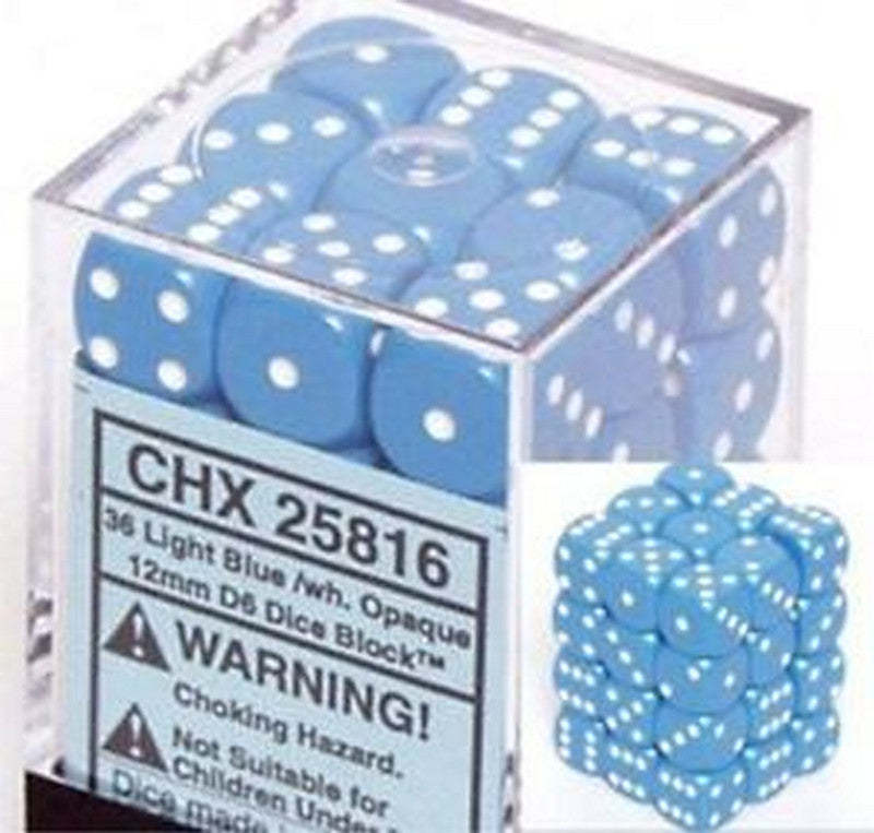 Chessex Opaque 12mm D6 Light Blue/White | Odin's Place