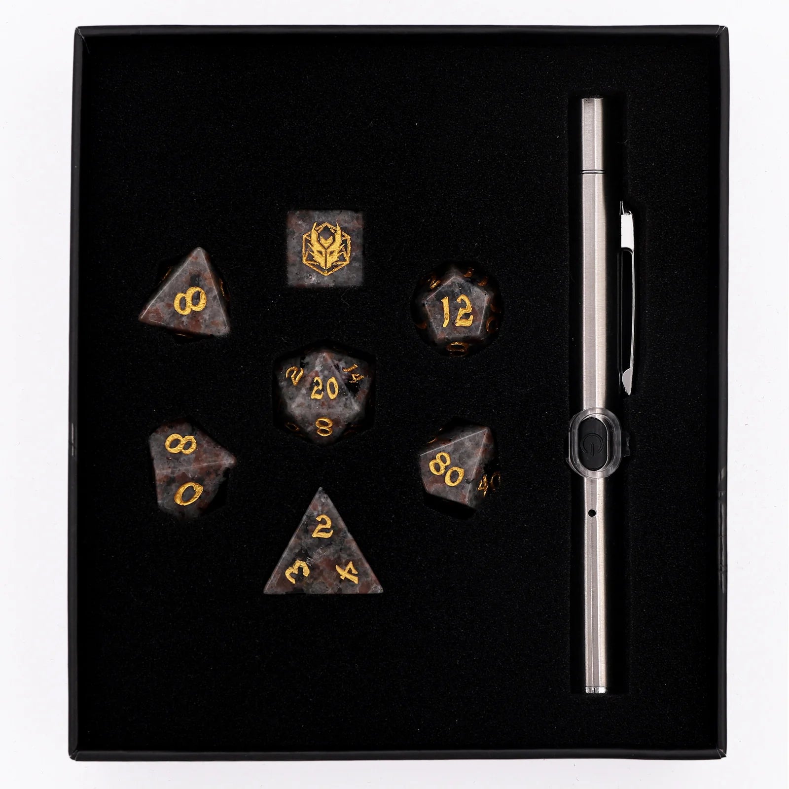 HYMGHO - Dragon's Hoard Gem Stone Polyhedral Dice Set UV Light Reactive | Odin's Place