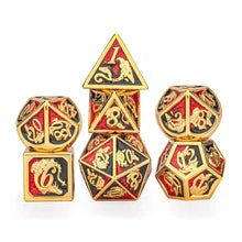 HYMGHO - Gold with Red/Black Solid Metal Dragon Polyhedral Dice Set | Odin's Place