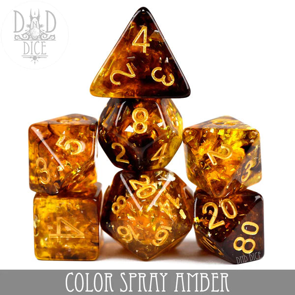DND Dice Poly 7 Dice Set Color Spray: Amber | Odin's Place