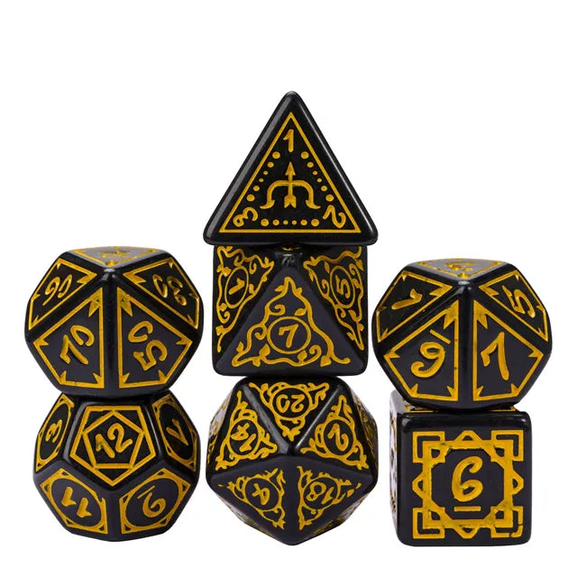 Foam Brain Poly 7 Dice Set Cryptic Knots Golden Cuirass | Odin's Place