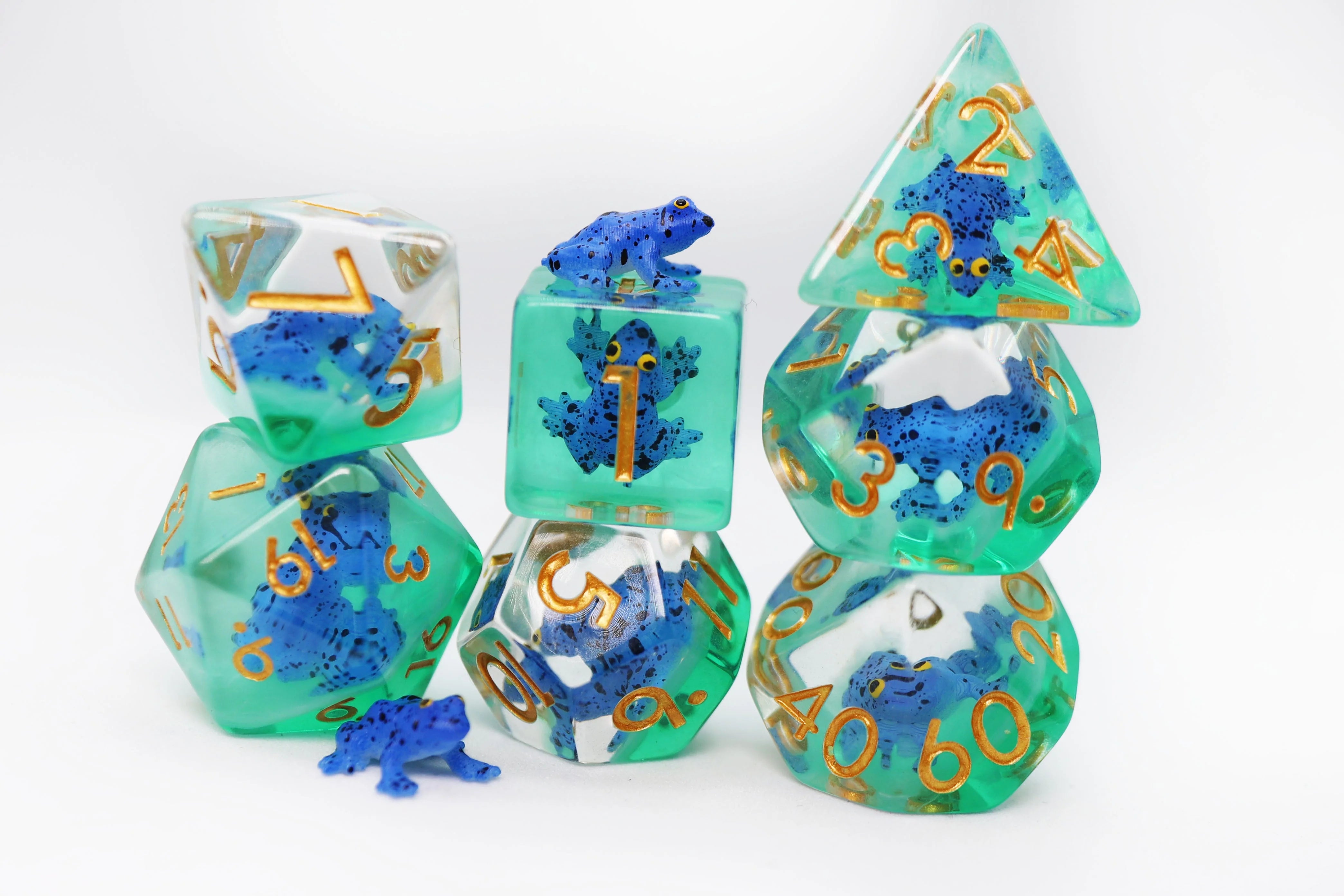 Foam Brain Dark Blue Frog Poly 7 Dice Set | Odin's Place
