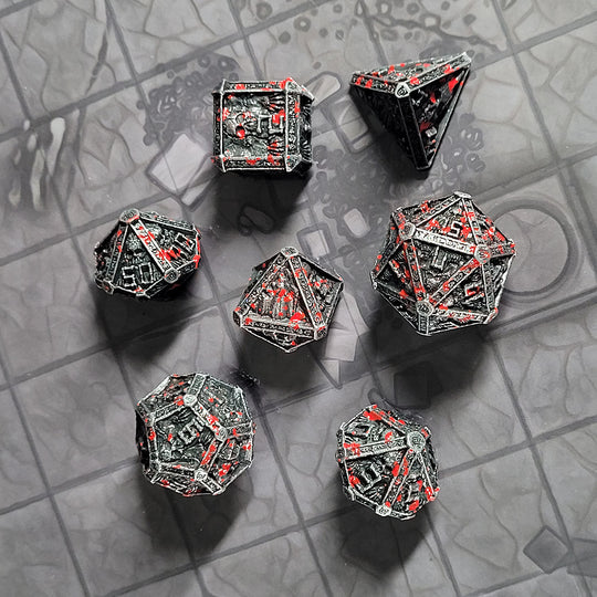 Forged Gaming Cryptic Reliquary Silver Blood Metal Poly 7 Dice Set | Odin's Place