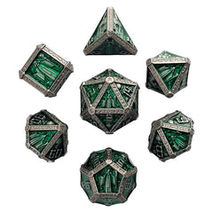Forged Gaming Cryptic Reliquary Silver Green Metal Poly 7 Dice Set | Odin's Place