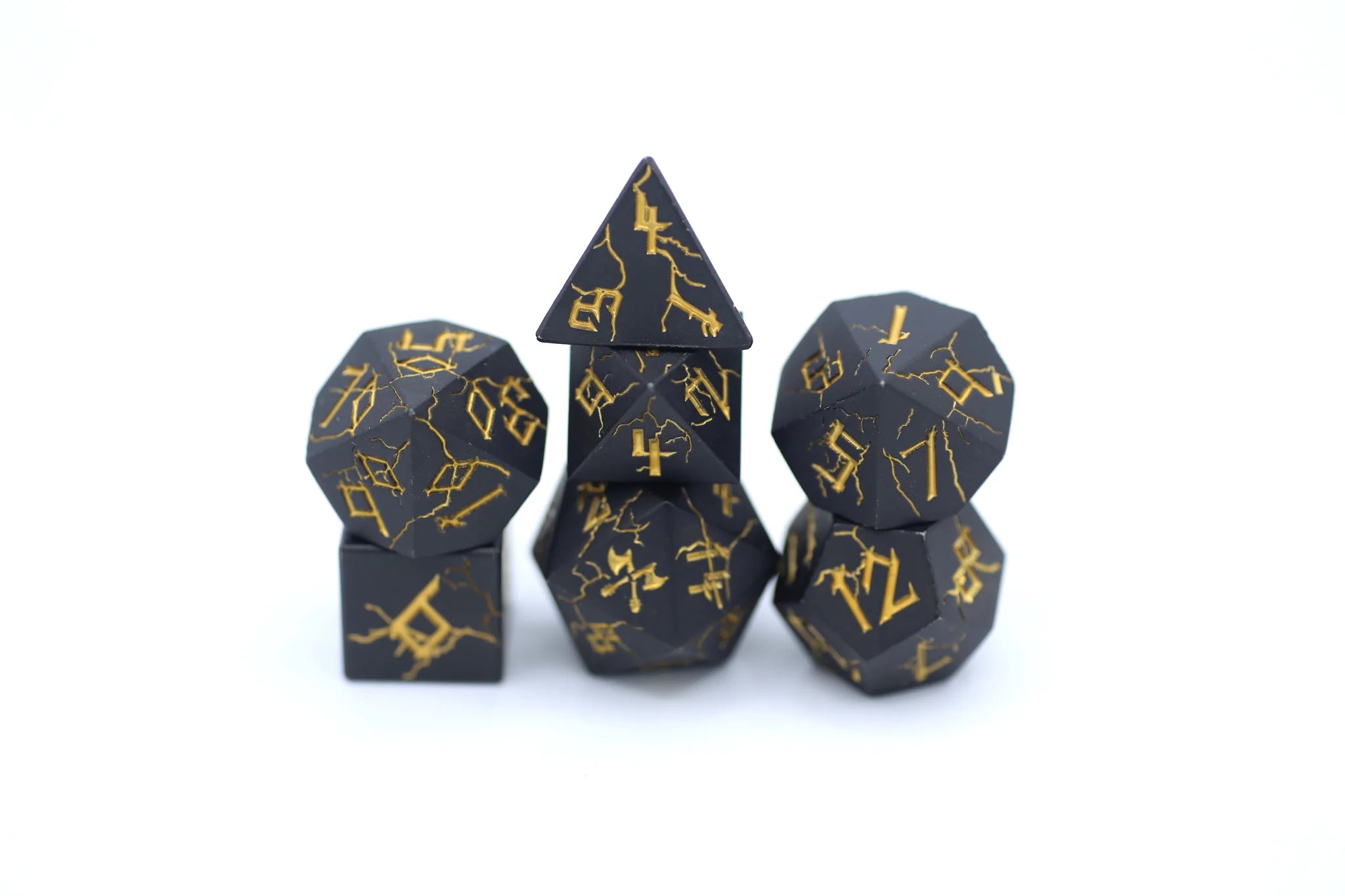 HYMGHO - Barbarian Solid Metal Polyhedral Dice Set - Matt Black with Gold | Odin's Place
