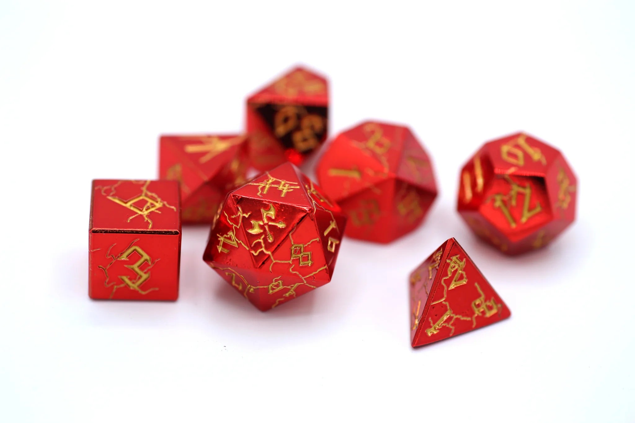 HYMGHO - Barbarian Solid Metal Polyhedral Dice Set - Red Chrome with Gold | Odin's Place