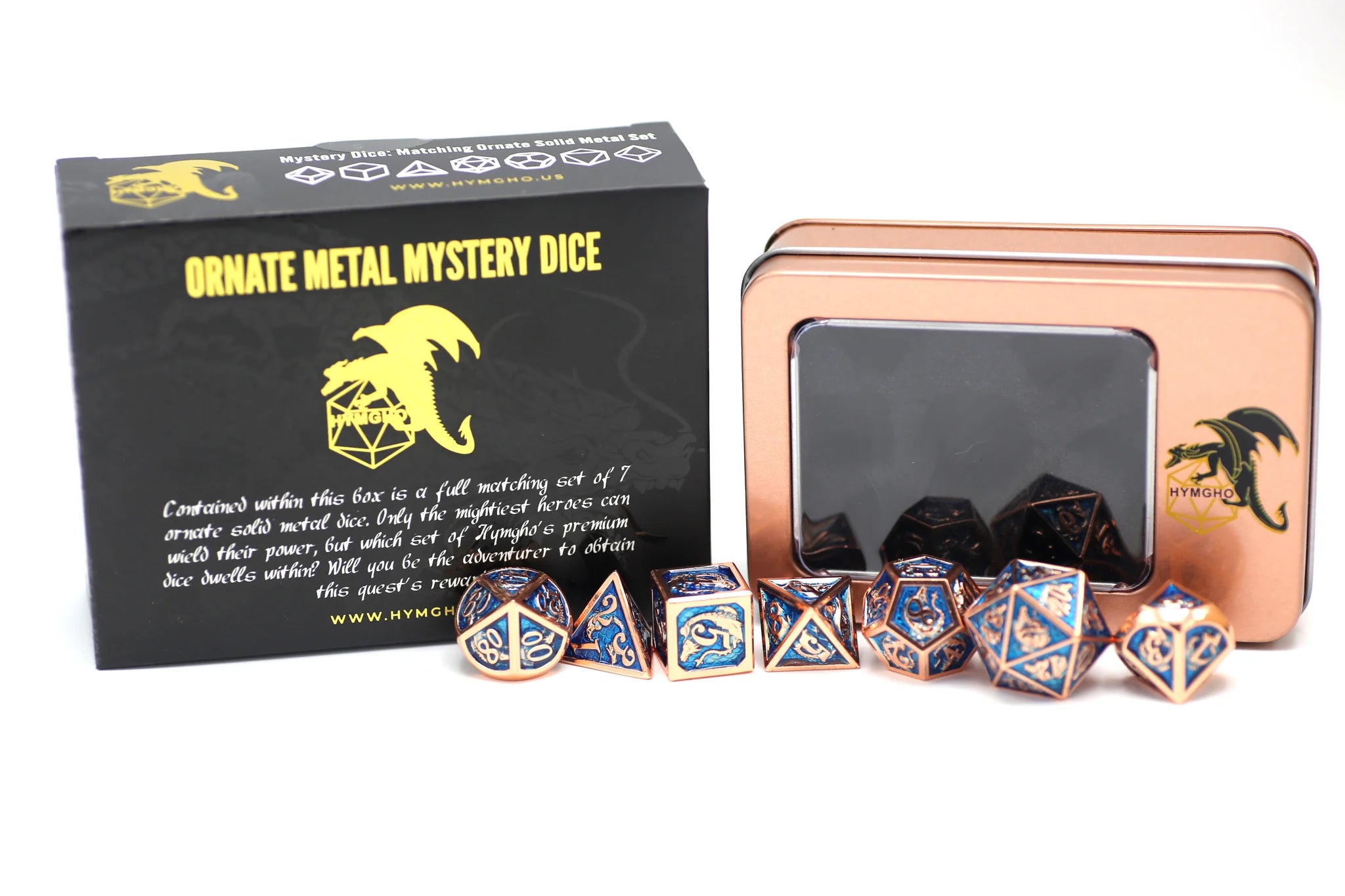 HYMGHO - Mystery Set of 7 Matching Ornate Solid Metal Polyhedral RPG Dice | Odin's Place