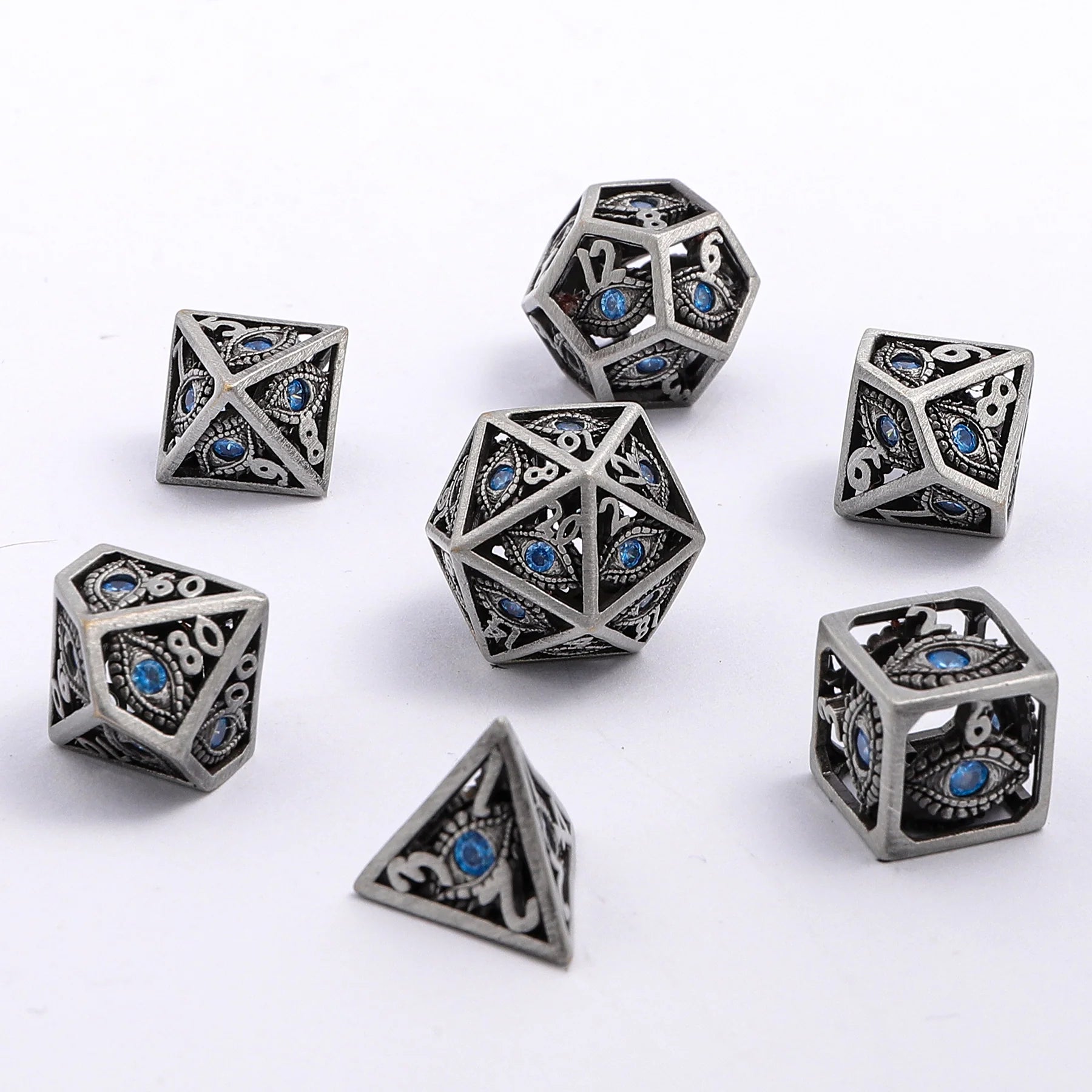 HYMGHO - Dragon Eye Hollow Metal MINI Dice Set - Blue Gems | Odin's Place