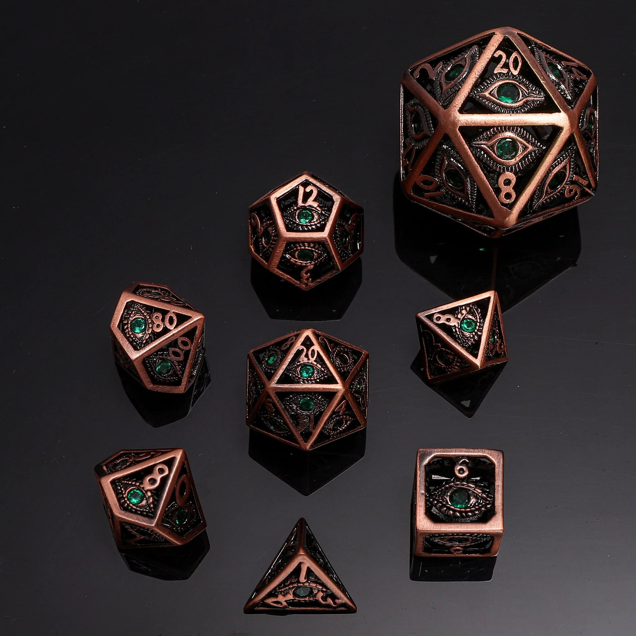 HYMGHO - Dragon Eye Hollow Metal MINI Dice Set - Green Gems | Odin's Place