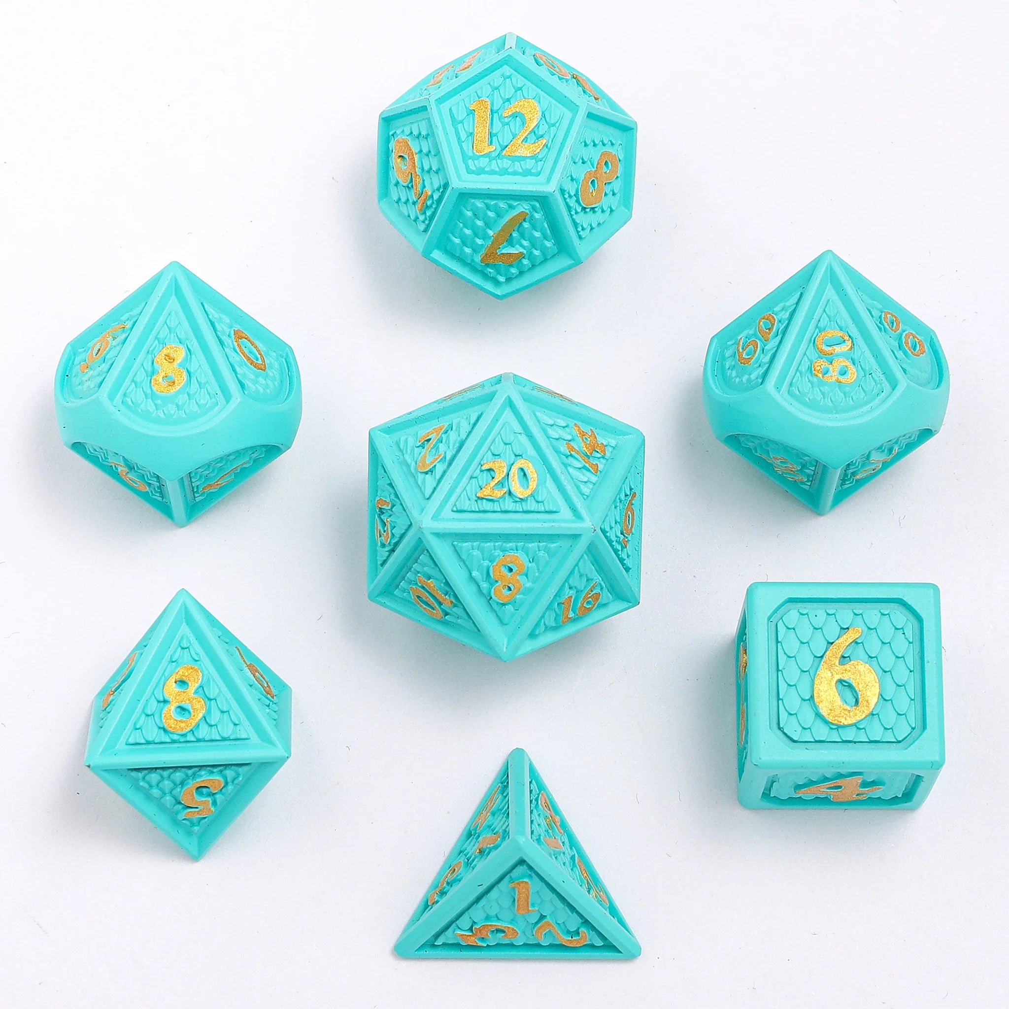 HYMGHO -Solid Metal Mini Behemoth Dice set - Turquoise with Gold | Odin's Place