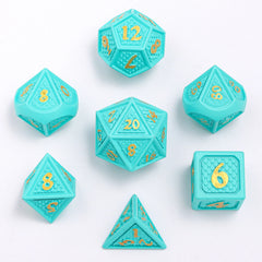 HYMGHO -Solid Metal Mini Behemoth Dice set - Turquoise with Gold | Odin's Place