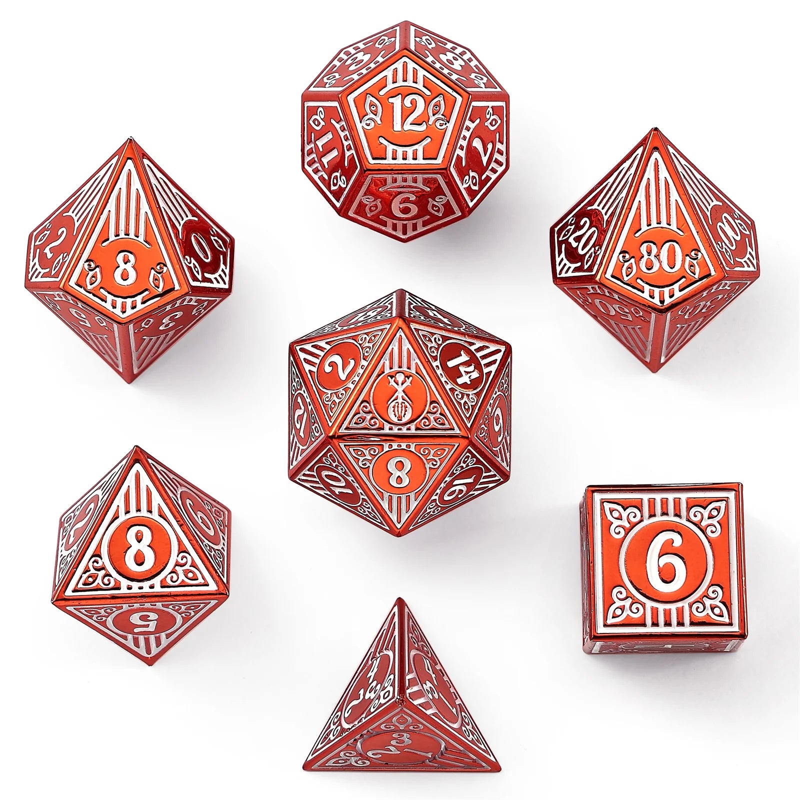 HYMGHO - Solid Metal Bard RPG Dice Set - Red w/White | Odin's Place