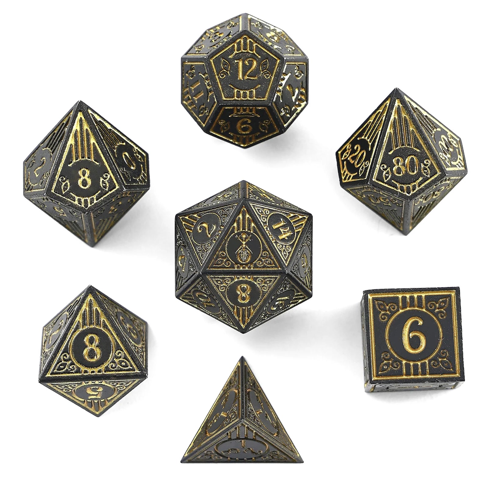 HYMGHO - Solid Metal Bard RPG Dice Set - Matte Black w/Gold | Odin's Place