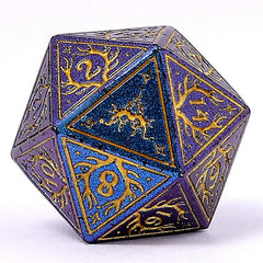 HYMGHO - Solid Metal Druid RPG Dice Set - Glitter Blue w/Gold | Odin's Place