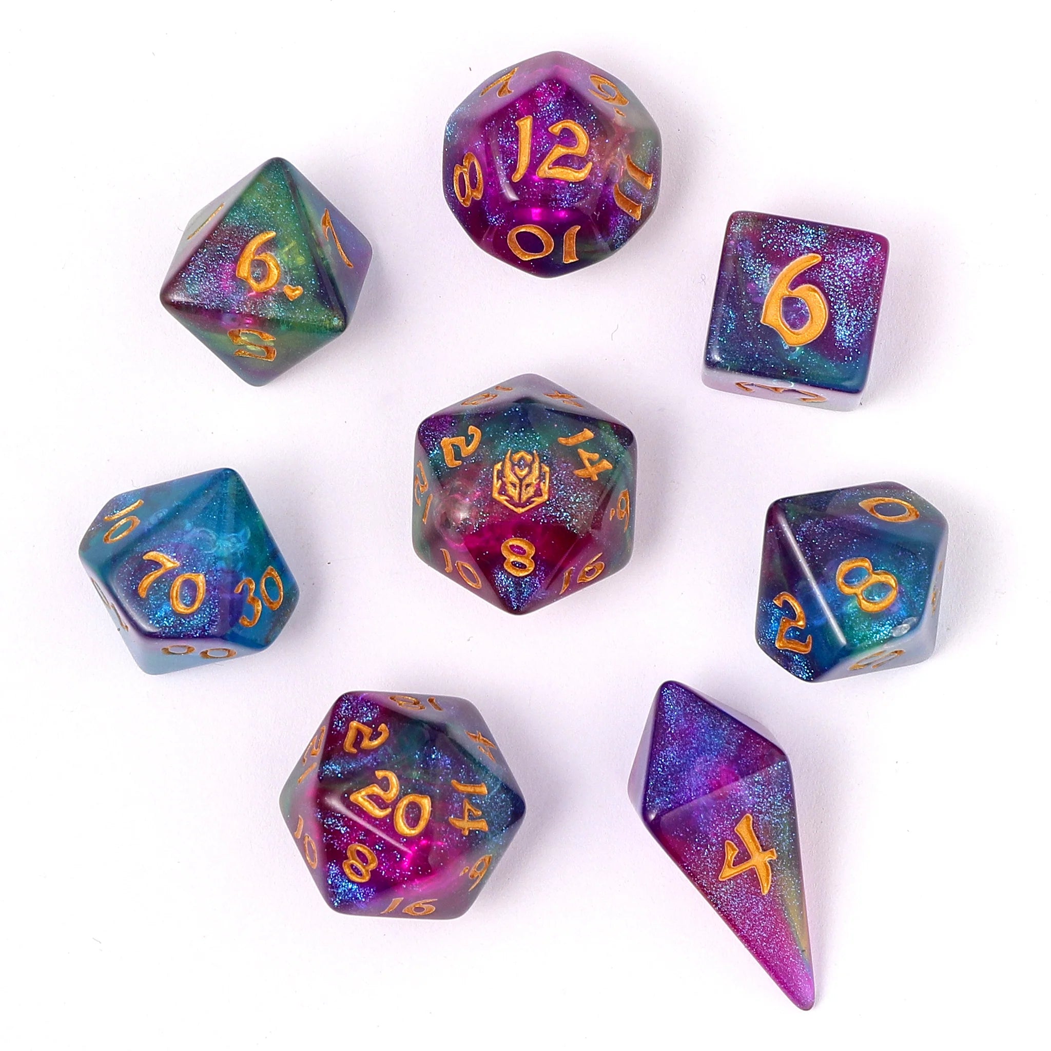 HYMGHO - Wyrmforged Rollers - Rounded Edge 8 Piece Polyhedral Dice sets | Odin's Place