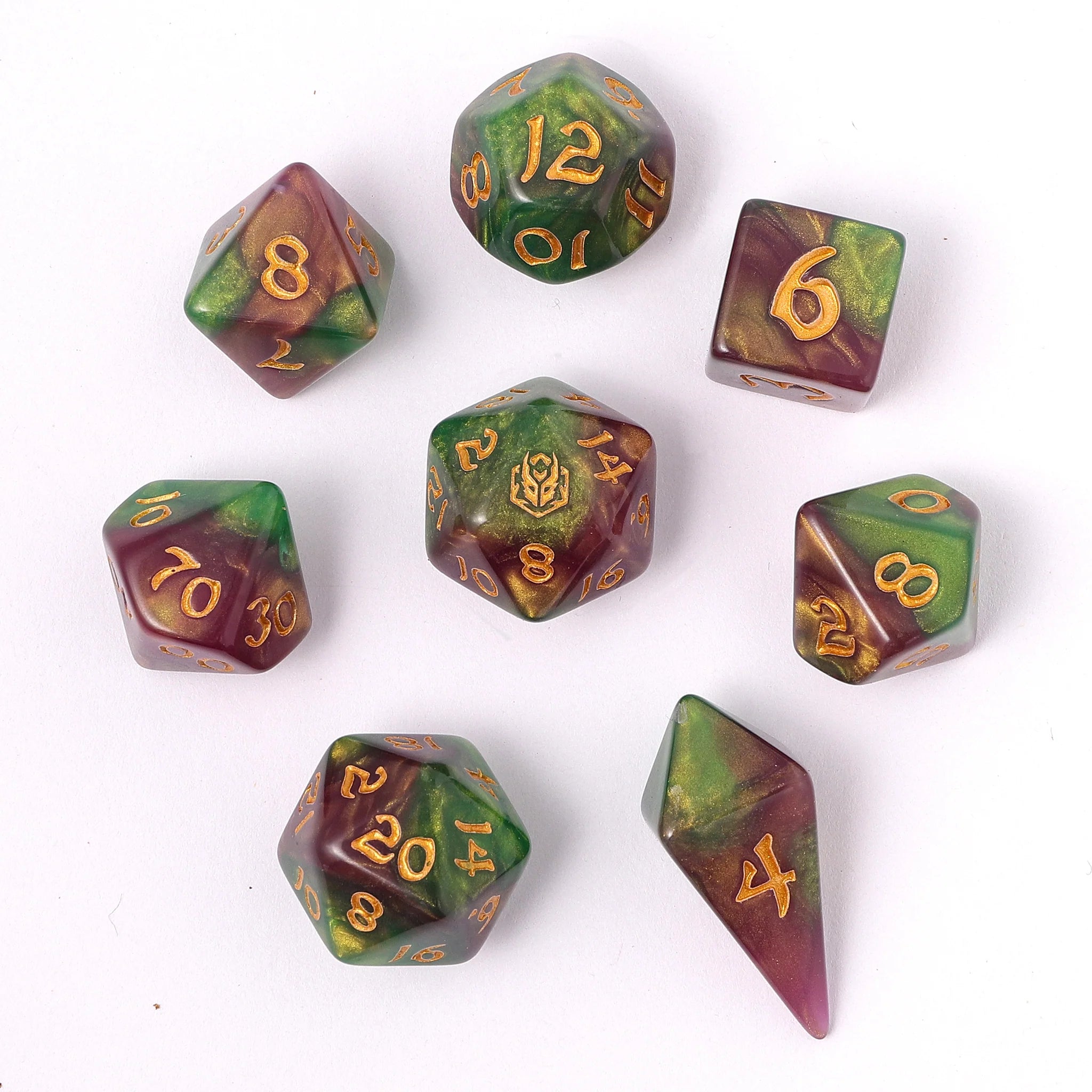 HYMGHO - Wyrmforged Rollers - Rounded Edge 8 Piece Polyhedral Dice sets | Odin's Place