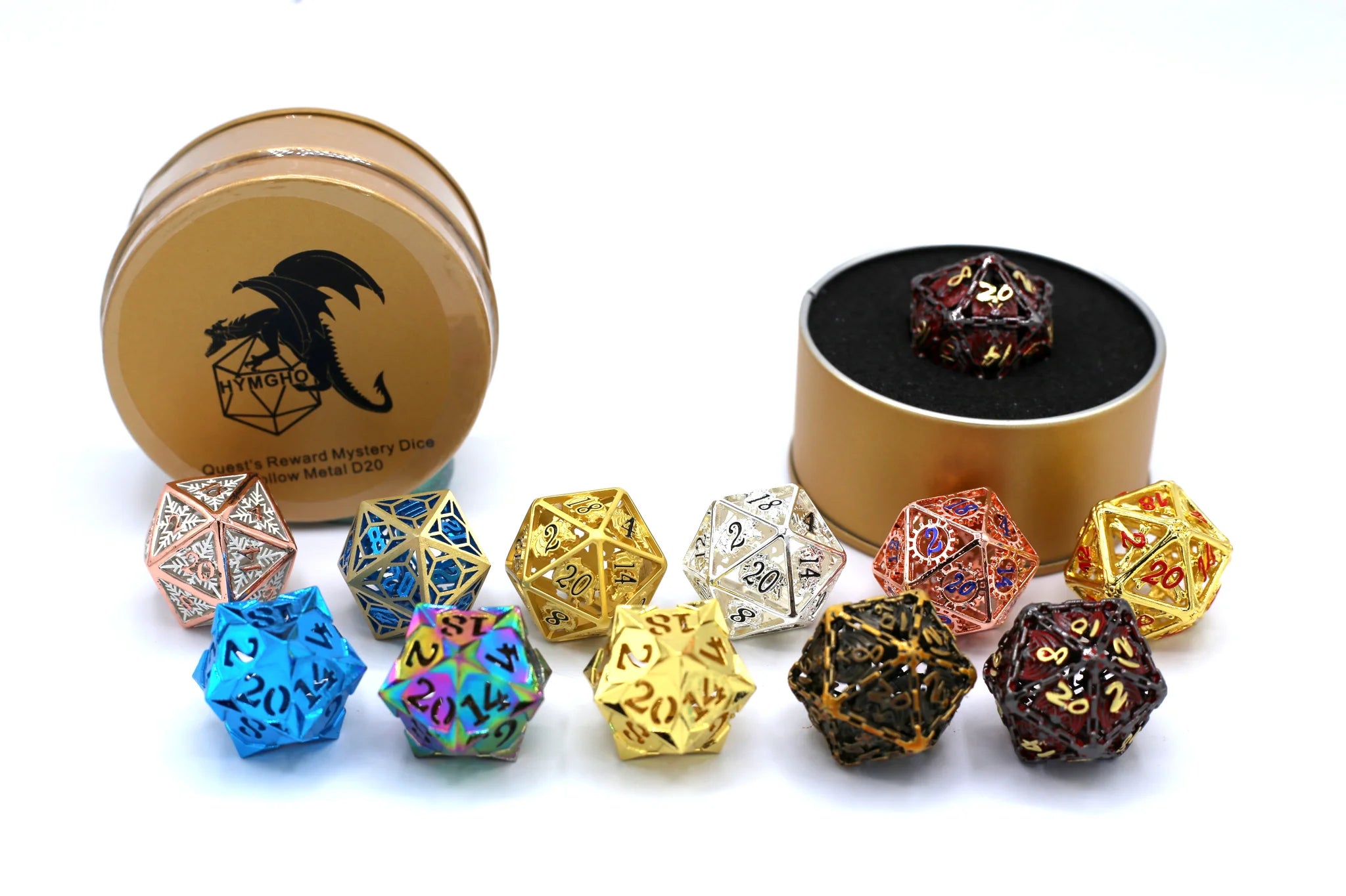 HYMGHO - Quest's Reward Mystery Dice - Hollow Metal D20s | Odin's Place