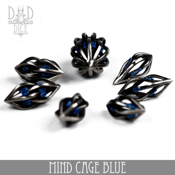 DND Dice Poly 7 Metal Dice Set: Mind Cage Blue (Hollow Metal) | Odin's Place