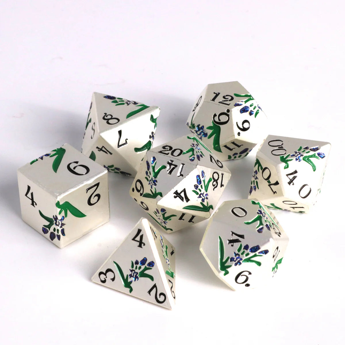 Die Hard Dice 7pc RPG Set - Bloomvale Silver w/ Blue | Odin's Place