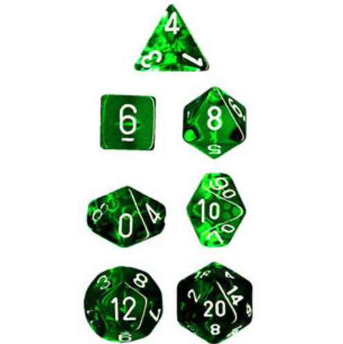 Chessex Mini Poly 7 Dice Set: Translucent Green/White | Odin's Place