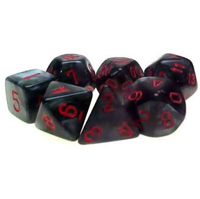 Chessex Mini Poly 7 Dice Set: Velvet Black/Red | Odin's Place