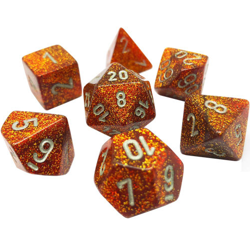 Chessex Mini Poly 7 Dice Set: Glitter Gold/Silver | Odin's Place