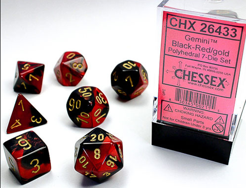 Chessex Mini Poly 7 Dice Set: Gemini Black Red/Gold | Odin's Place