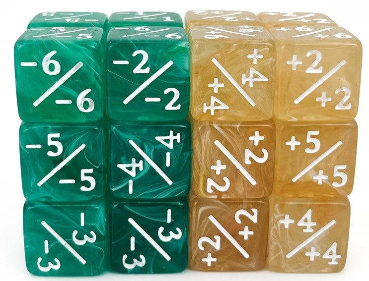D6 Dice Counters +1/-1 Red, Gold, Green and Blue Set of 8 | Odin's Place