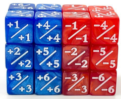 D6 Dice Counters +1/-1 Red, Gold, Green and Blue Set of 8 | Odin's Place